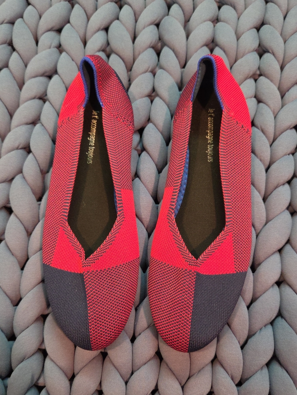Women's Red and Navy Knit Slip-On Flats